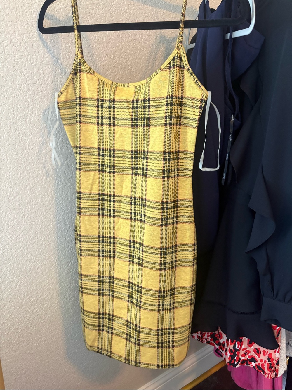 Yellow Plaid Spaghetti Strap Dress